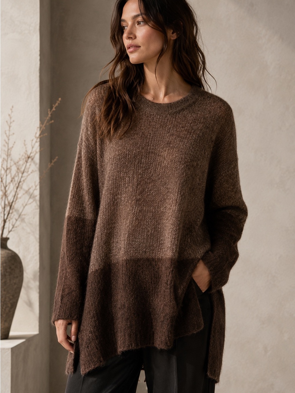 Pas de Calais Brown Alpaca Blend Oversized Tunic Sweater Made in Japan Sz Small